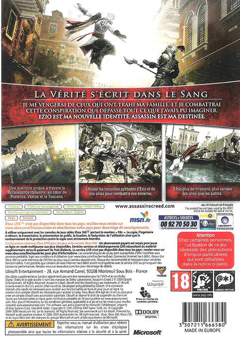 Assassin's Creed 2 — box-2D-back (FR)
