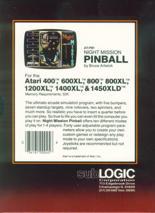 Night Mission Pinball — box-2D-back (WOR)