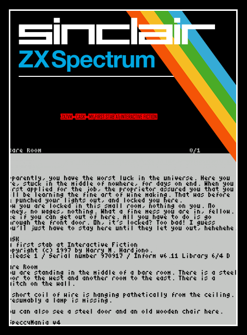 ZxZvm - Cask - My First Stab at Interactive Fiction box art