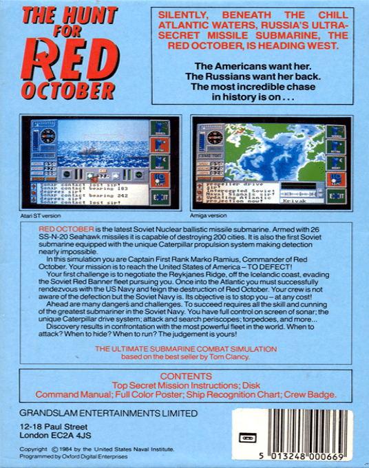 Hunt For Red October, The (Book - 1987) — box-2D-back (EU)