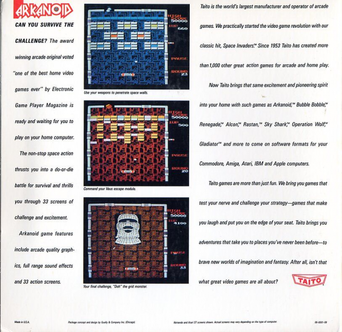 Arkanoid — box-2D-back (US)