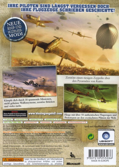 Blazing Angels 2 - Secret Missions of WWII — box-2D-back (DE)