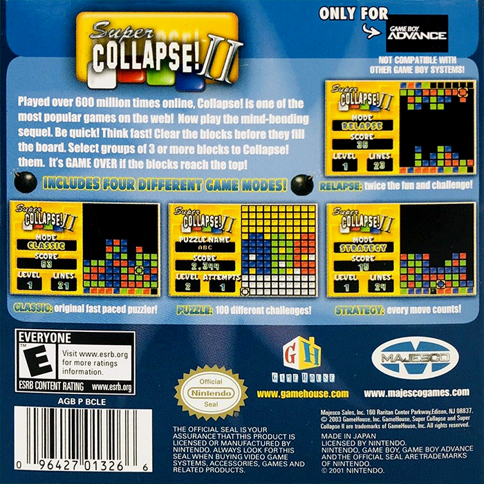 Super Collapse! II — box-2D-back (US)