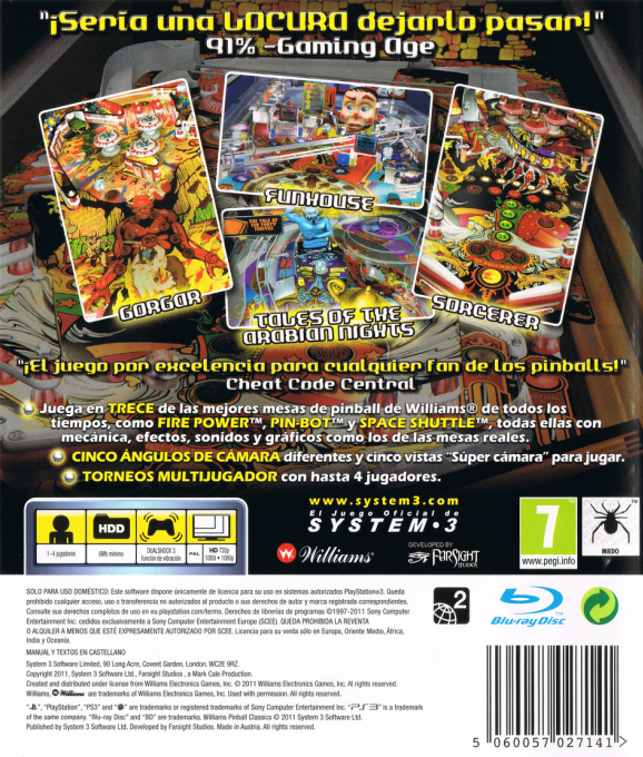 Williams Pinball Classics — box-2D-back (SP)