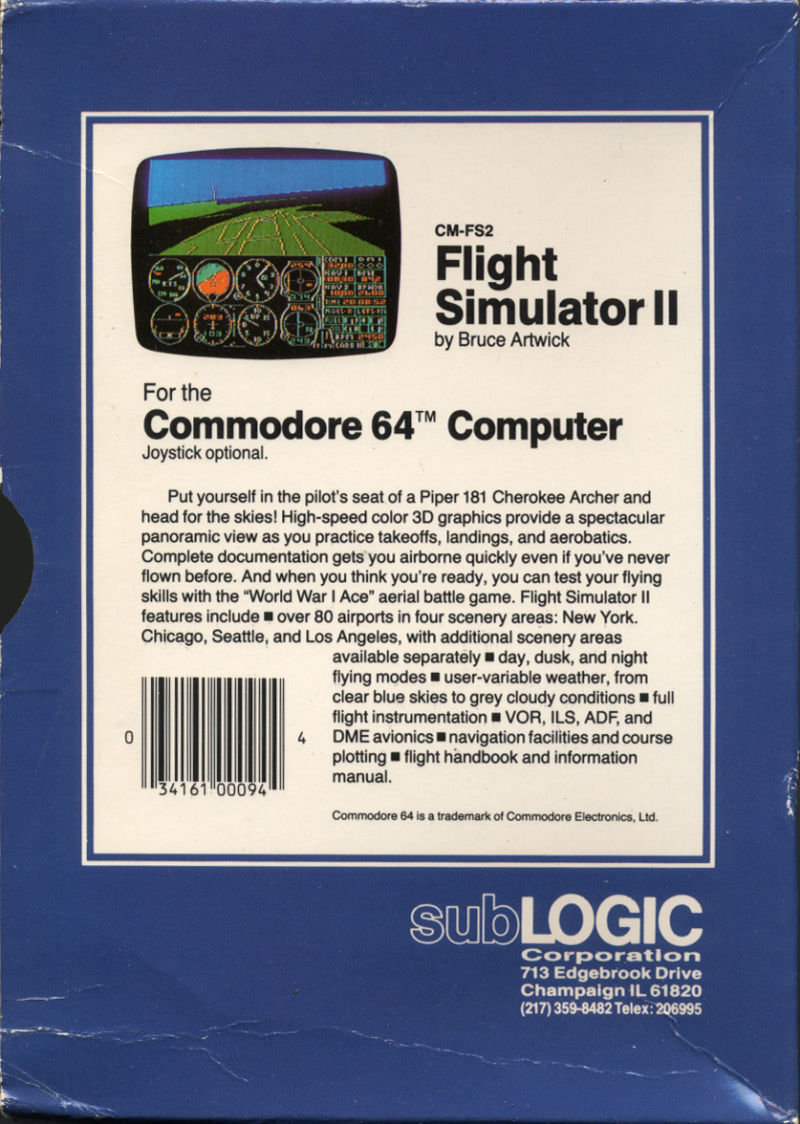 Flight Simulator II — box-2D-back (US)