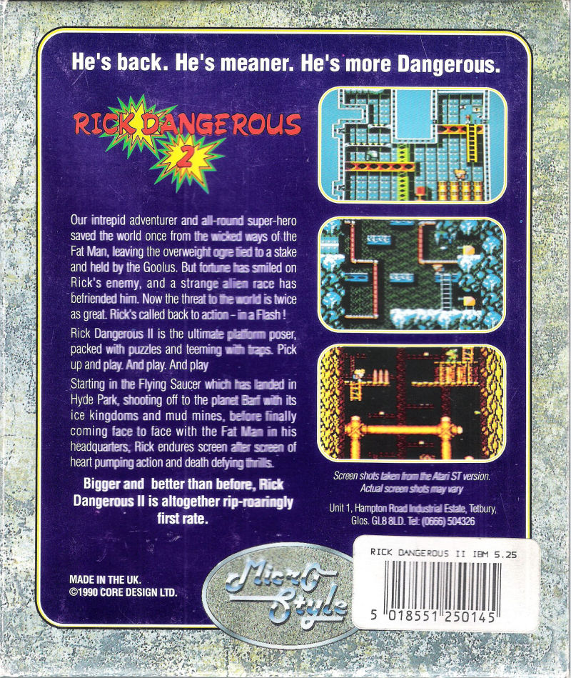 Rick Dangerous 2 — box-2D-back (UK)