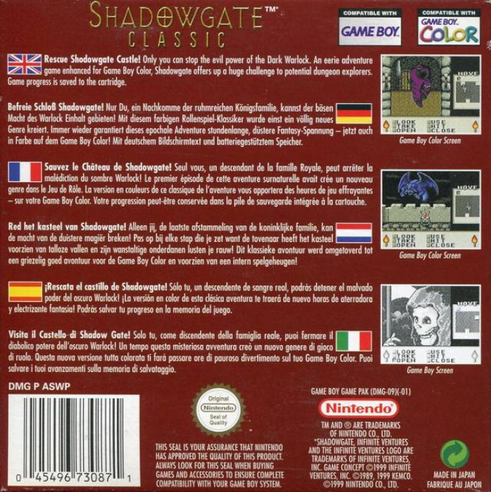 Shadowgate Classic — box-2D-back (EU)