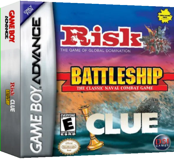 Three-in-One Pack - Risk + Battleship + Clue — box-3D (US)