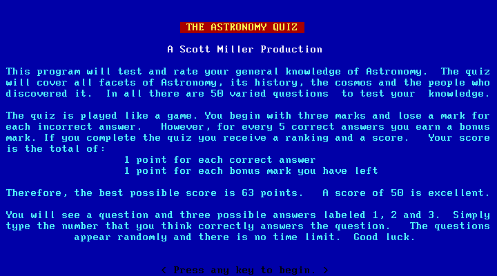 Astronomy Quiz, The box art