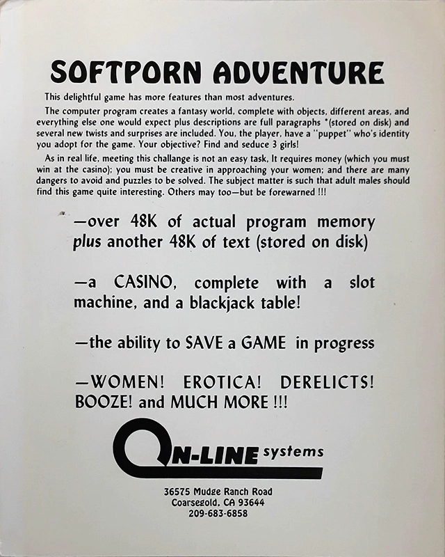 Softporn Adventure — box-2D-back (US)