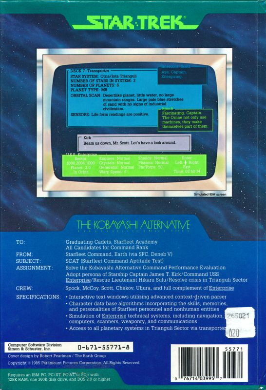 Star Trek - The Kobayashi Alternative — box-2D-back (US)