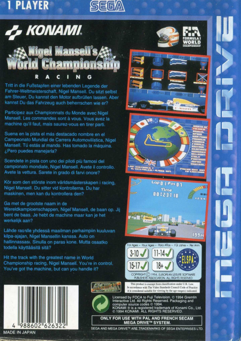 Nigel Mansell's World Championship Racing — box-2D-back (EU)