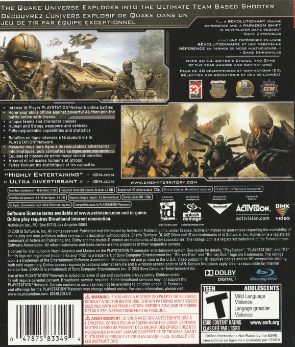 Enemy Territory - Quake Wars — box-2D-back (CA)