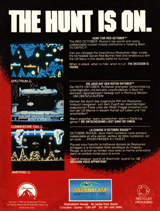 Hunt For Red October, The - The Movie — box-2D-back (EU)