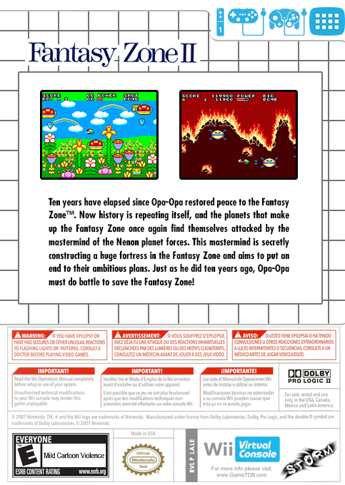 Fantasy Zone II : The Tears of Opa-Opa — box-2D-back (US)