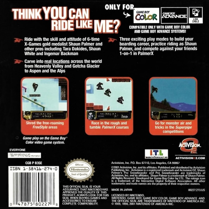 Shaun Palmer's Pro Snowboarder — box-2D-back (US)