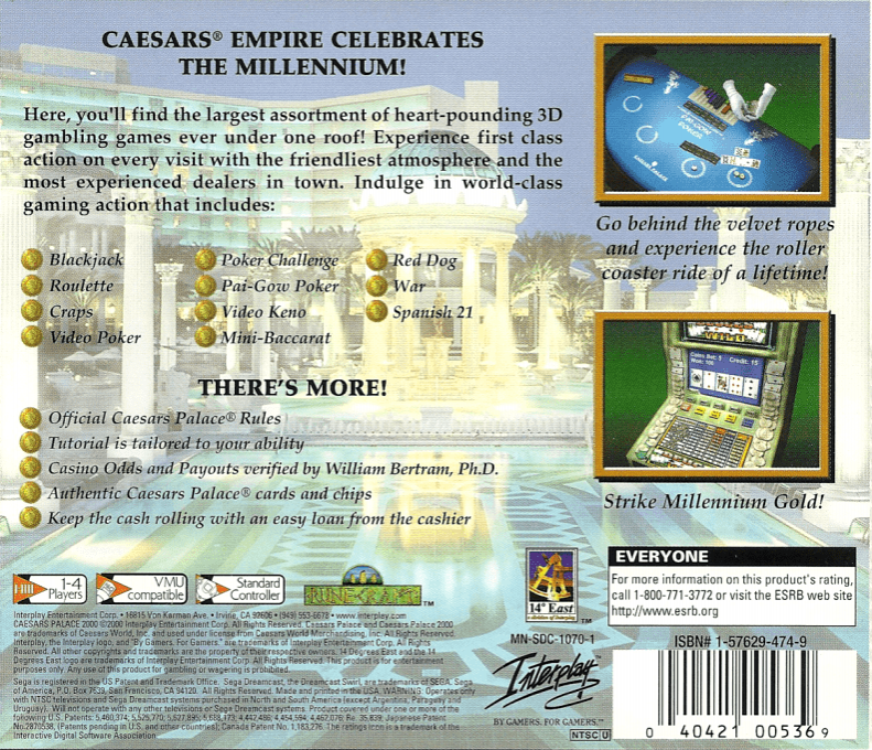 Caesars Palace 2000 - Millennium Gold Edition — box-2D-back (US)
