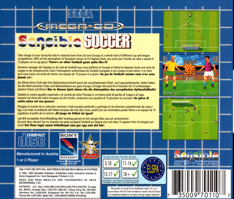 Championship Soccer '94 — box-2D-back (EU)