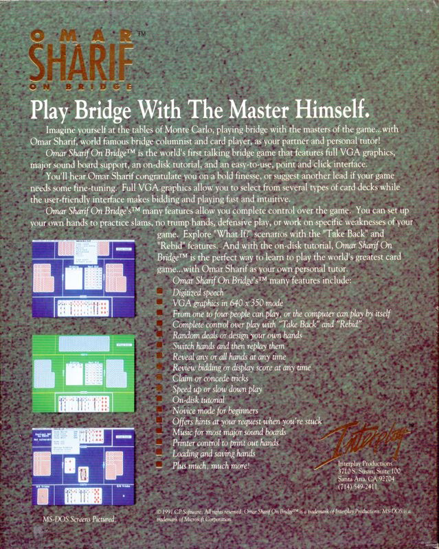 Omar Sharif's Bridge — box-2D-back (US)