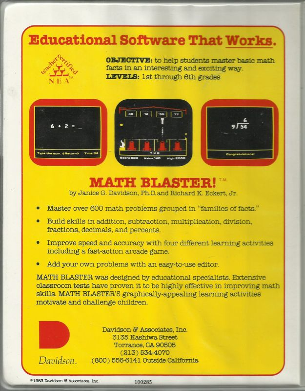 Math Blaster! — box-2D-back (US)