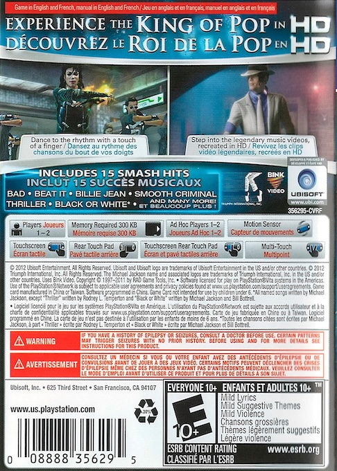 Michael Jackson - The Experience Hd — box-2D-back (US)