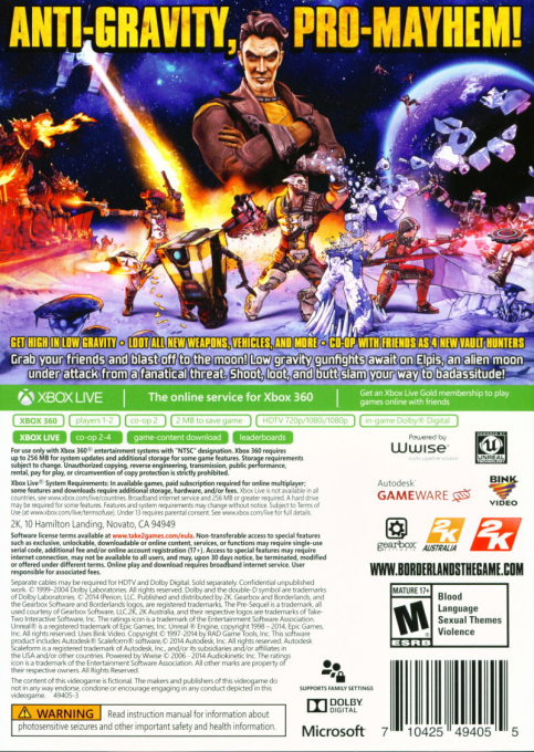 Borderlands - The Pre-Sequel! — box-2D-back (US)