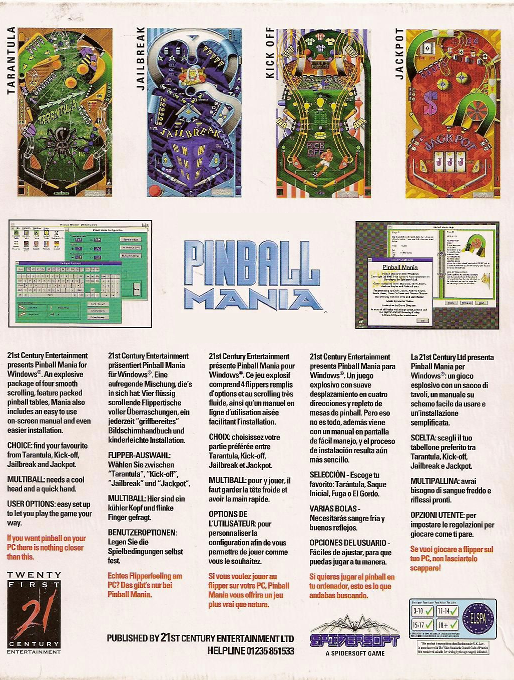 Pinball Mania — box-2D-back (EU)