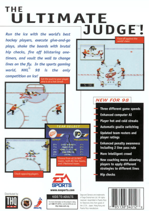 NHL 98 — box-2D-back (US)