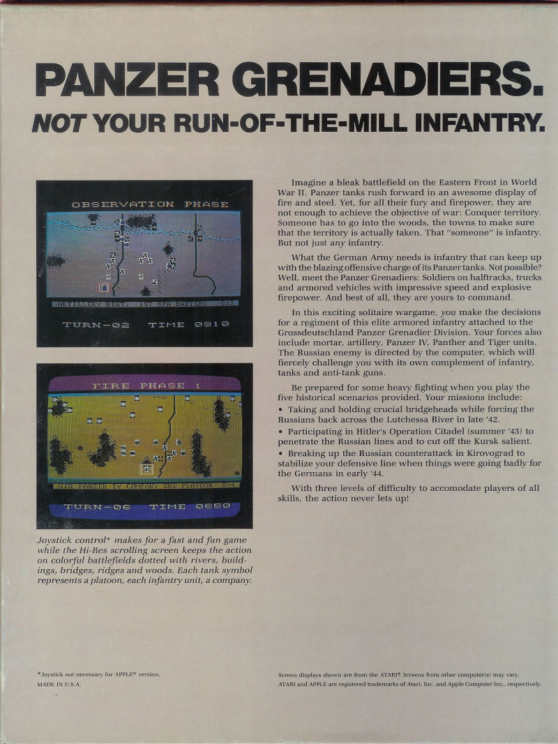 Panzer Grenadier — box-2D-back (US)