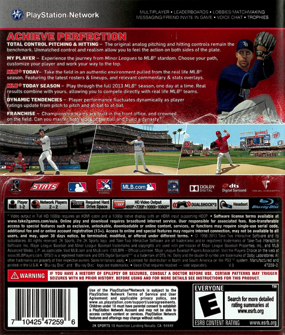 Major League Baseball 2k13 — box-2D-back (US)
