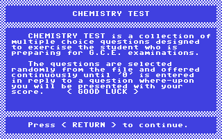 Chemistry Test : 'O' Level — sstitle (WOR)