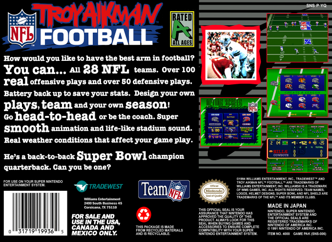 Troy Aikman Nfl Football — box-2D-back (US)