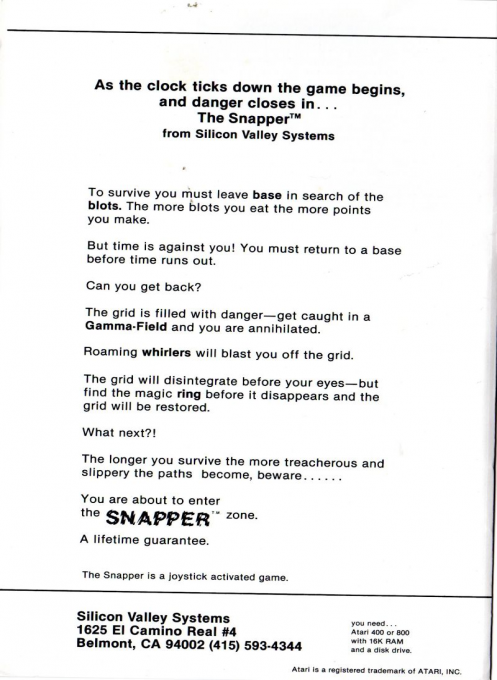 Snapper, The — box-2D-back (WOR)