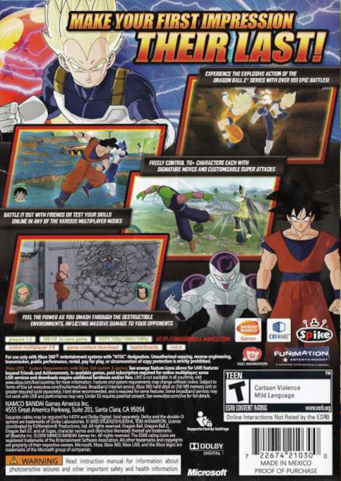 Dragon Ball - Raging Blast — box-2D-back (US)