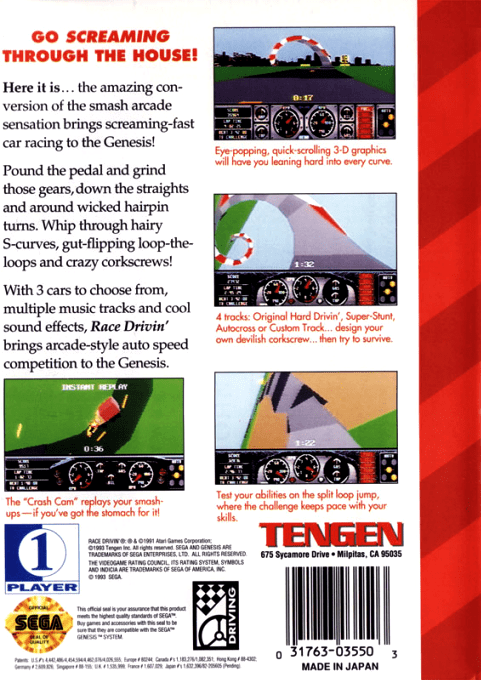Race Drivin' — box-2D-back (US)