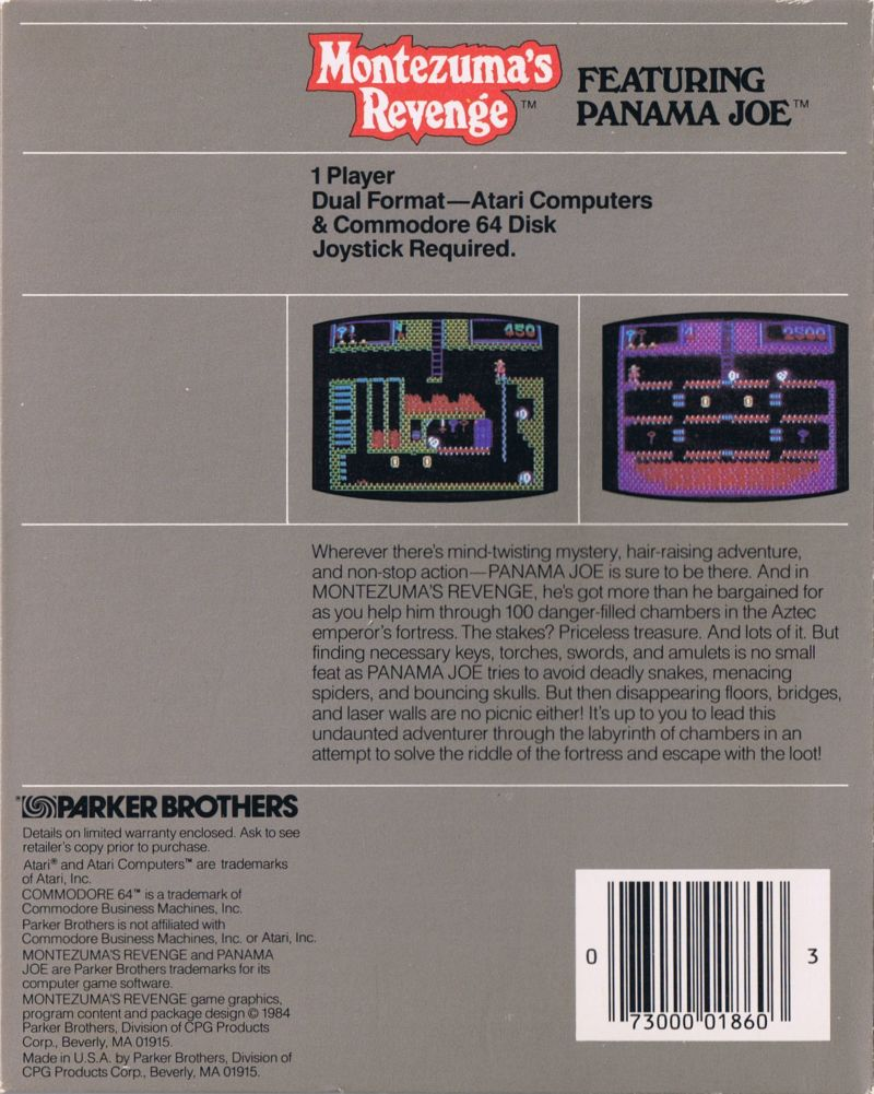 Montezuma's Revenge — box-2D-back (US)