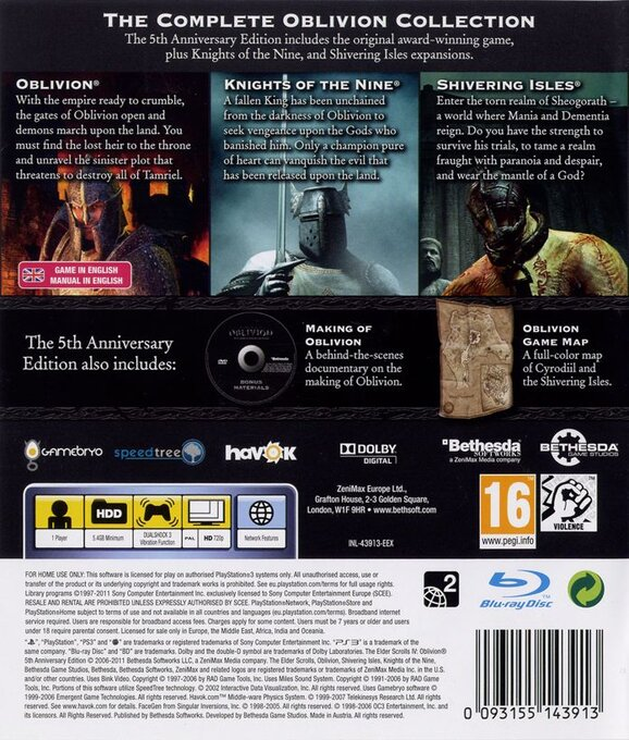Elder Scrolls IV, The - Oblivion - 5th Anniversary Edition — box-2D-back (EU)