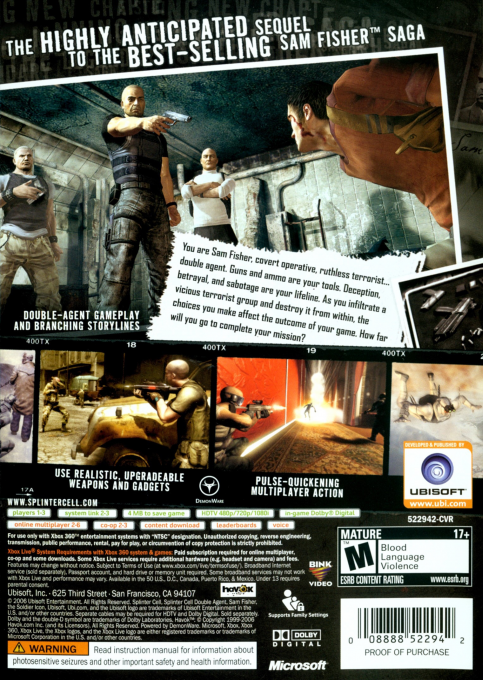 Tom Clancy's Splinter Cell - Double Agent — box-2D-back (US)