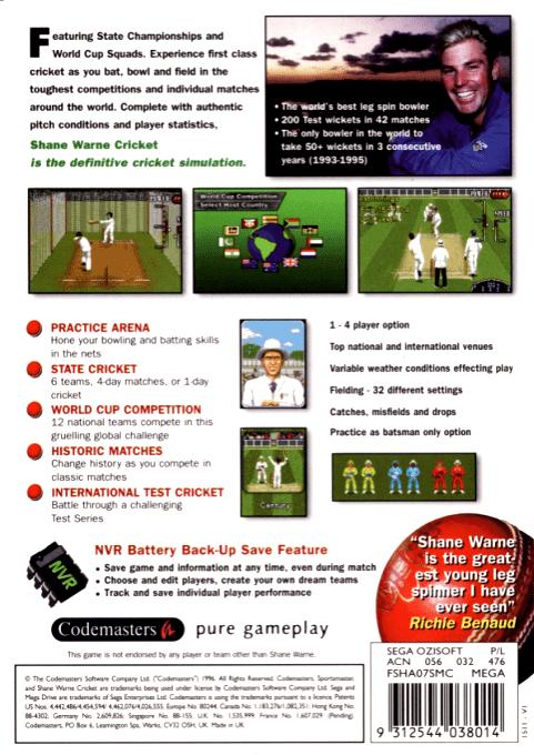 Brian Lara Cricket 96 — box-2D-back (AU)