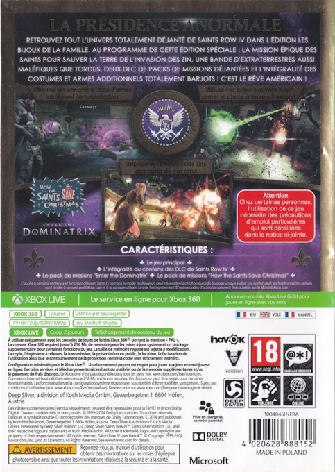 Saints Row IV - National Treasure Edition — box-2D-back (FR)
