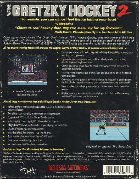 Wayne Gretzky Hockey 2 — box-2D-back (US)