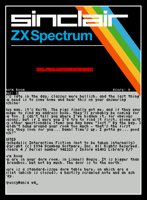 ZxZvm - Busted! - Psychedelic Interactive Fiction box art
