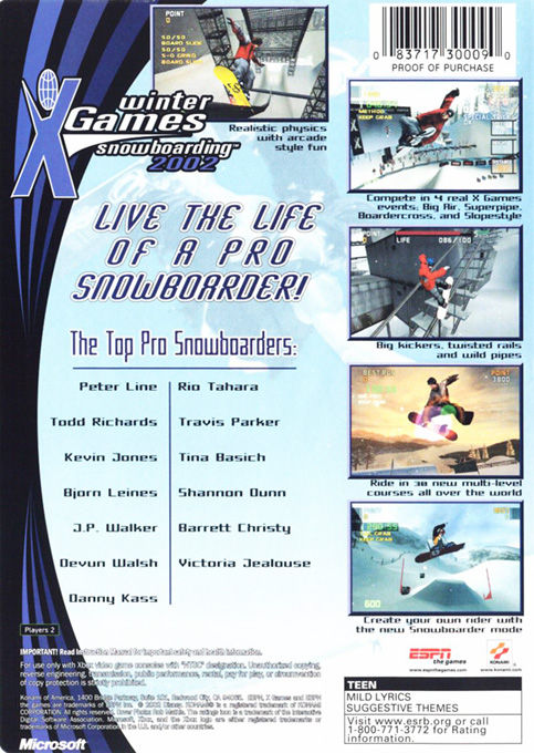 Winter X Games Snowboarding 2 — box-2D-back (US)