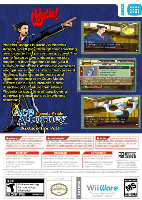 Phoenix Wright - Ace Attorney - Justice For All — box-2D-back (US)