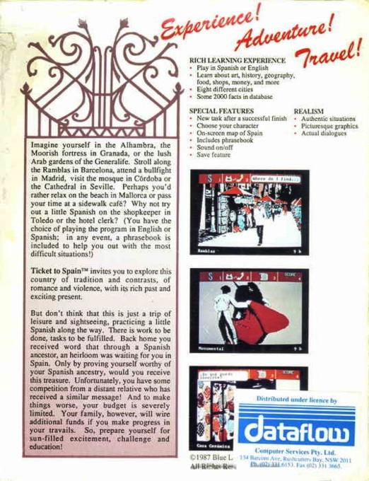 Ticket to Spain — box-2D-back (US)