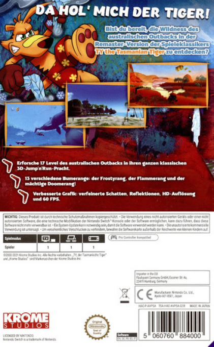 Ty The Tasmanian Tiger HD — box-2D-back (DE)