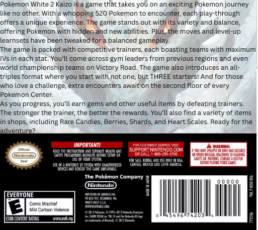 Pokemon White 2 Hack - Pokemon Kaizo White 2 — box-2D-back (US)