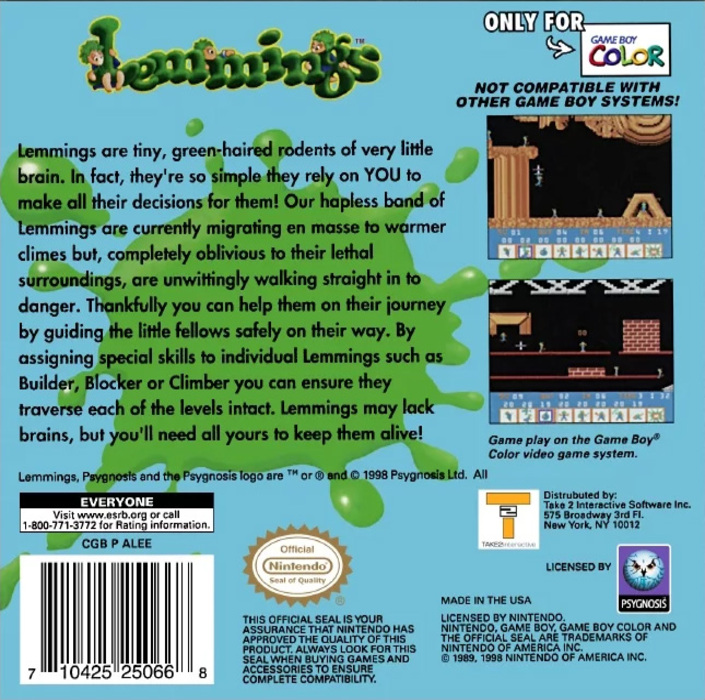 Lemmings & Oh no! More Lemmings — box-2D-back (US)