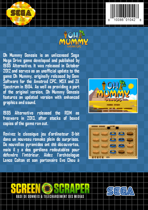 Oh Mummy Genesis — box-2D-back (SS)