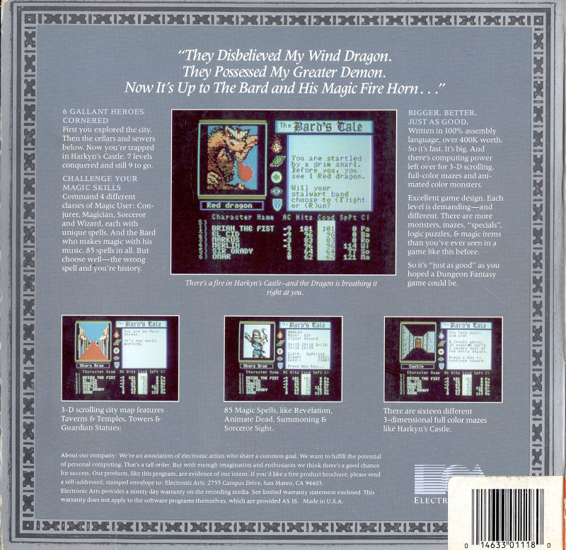 The Bard's Tale : Tales of the Unknown — box-2D-back (US)